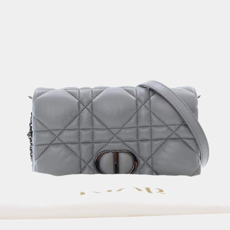 Pre Owned Dior Grey Mini Calfskin Macrocannage Caro Bag