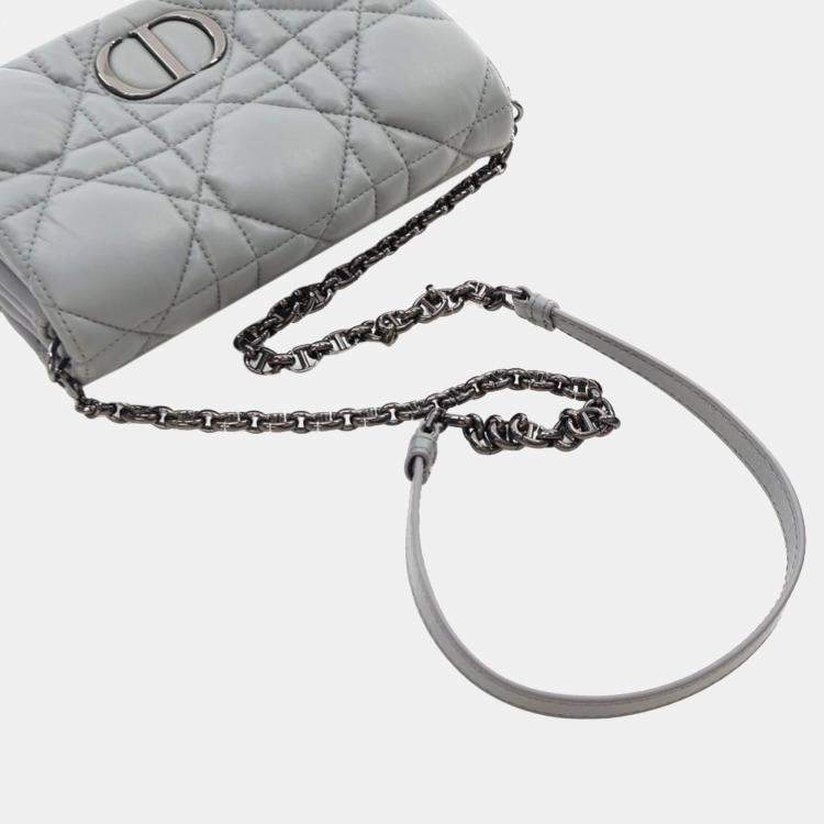 Pre Owned Dior Grey Mini Calfskin Macrocannage Caro Bag