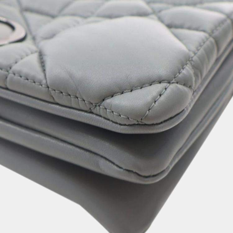 Pre Owned Dior Grey Mini Calfskin Macrocannage Caro Bag