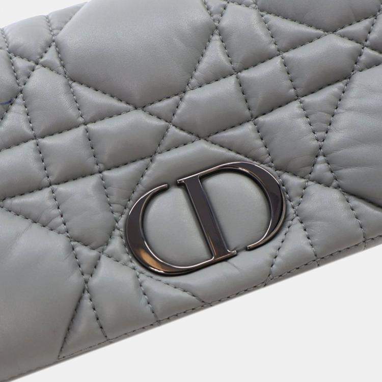 Pre Owned Dior Grey Mini Calfskin Macrocannage Caro Bag
