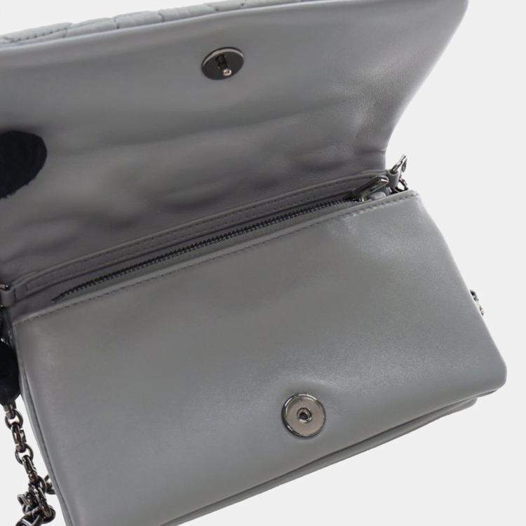 Pre Owned Dior Grey Mini Calfskin Macrocannage Caro Bag