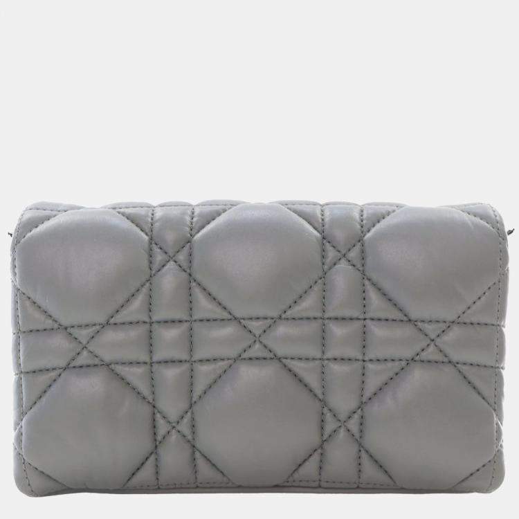 Pre Owned Dior Grey Mini Calfskin Macrocannage Caro Bag