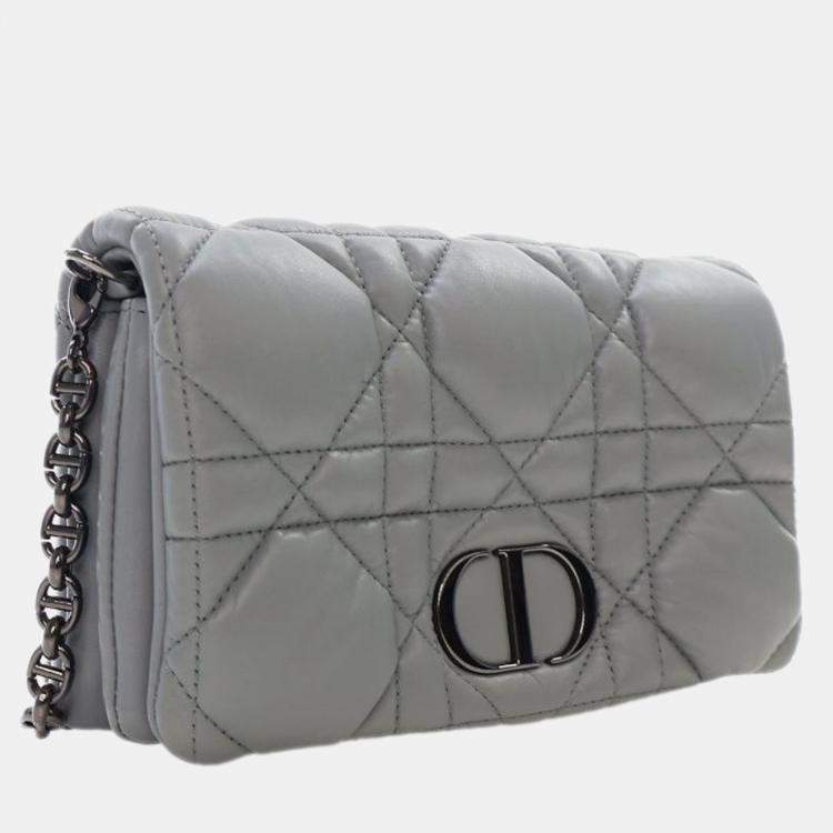 Pre Owned Dior Grey Mini Calfskin Macrocannage Caro Bag
