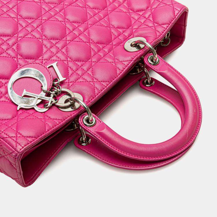 Pre Owned Dior Pink Large Lambskin Cannage Lady Dior