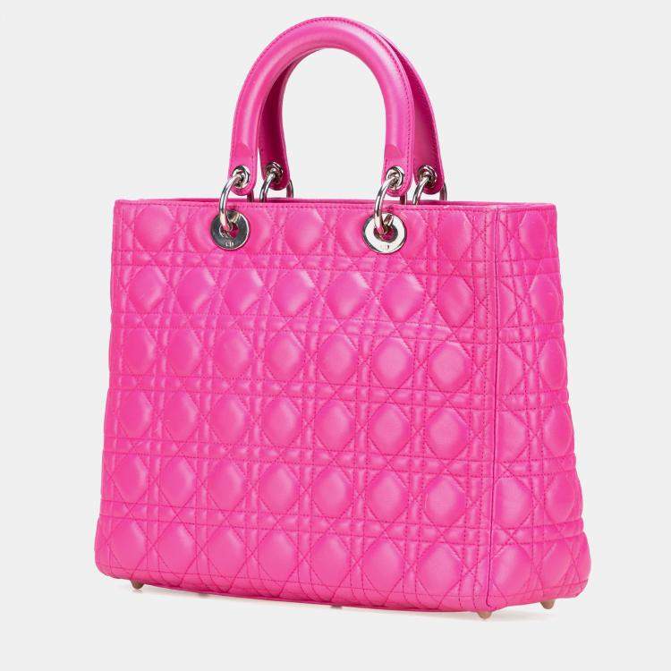 Pre Owned Dior Pink Large Lambskin Cannage Lady Dior