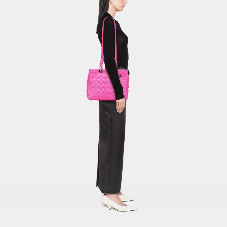Pre Owned Dior Pink Large Lambskin Cannage Lady Dior