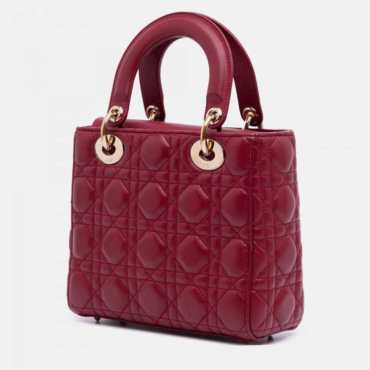 Pre Owned Dior Red Small Lambskin Cannage My ABCDior Lady Dior