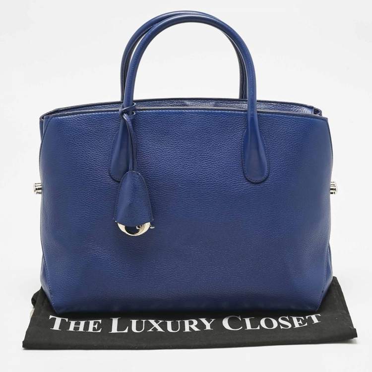 Pre Owned Dior Blue Leather Large Bar Tote