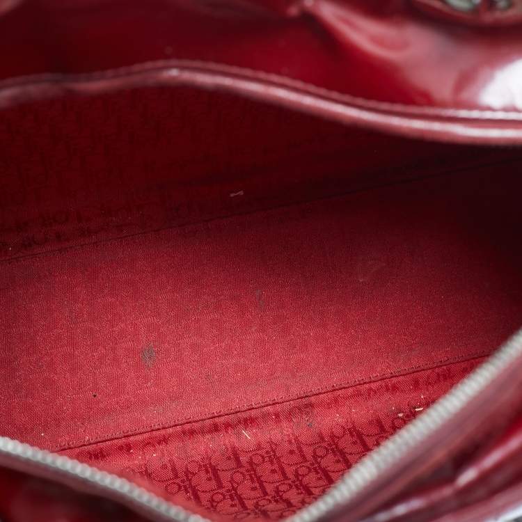 Pre Owned Dior Red Cannage Patent Leather Large Lady Dior Tote