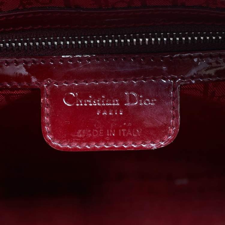 Pre Owned Dior Red Cannage Patent Leather Large Lady Dior Tote