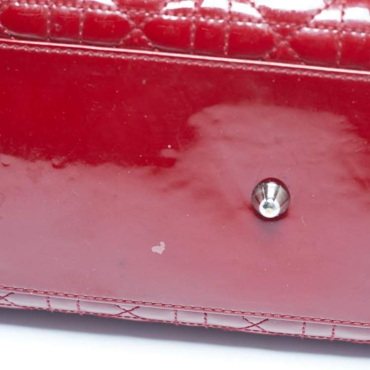 Pre Owned Dior Red Cannage Patent Leather Large Lady Dior Tote