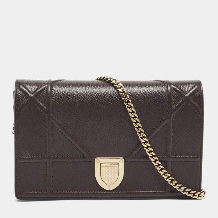 Pre Owned Dior Burgundy Leather Mini Diorama Chain Bag