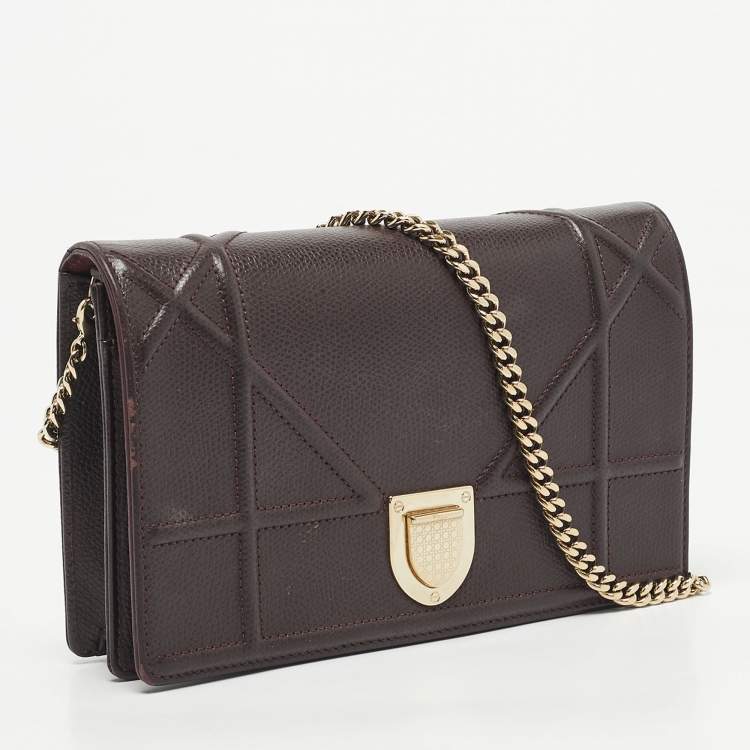 Pre Owned Dior Burgundy Leather Mini Diorama Chain Bag