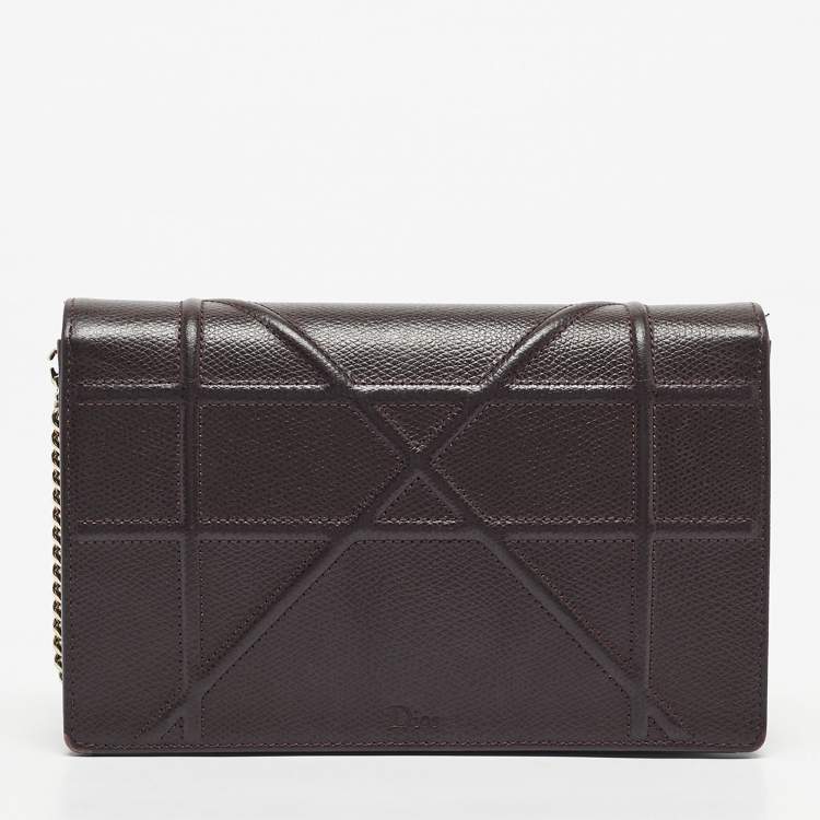 Pre Owned Dior Burgundy Leather Mini Diorama Chain Bag