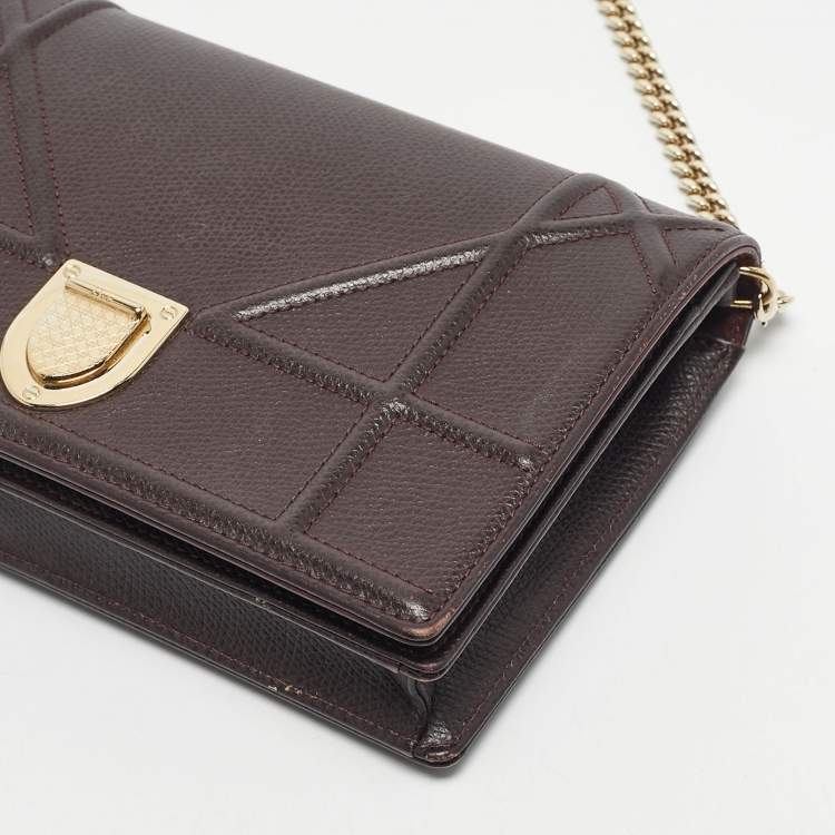 Pre Owned Dior Burgundy Leather Mini Diorama Chain Bag