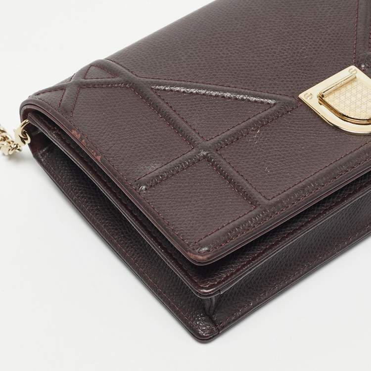 Pre Owned Dior Burgundy Leather Mini Diorama Chain Bag