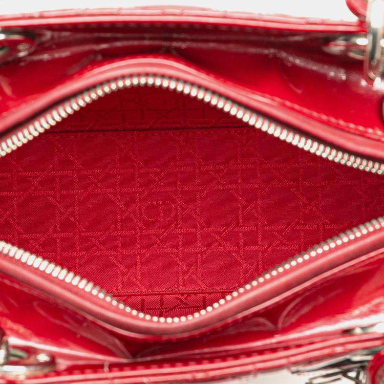 Pre Owned Dior Red Medium Patent Cannage Lady Dior