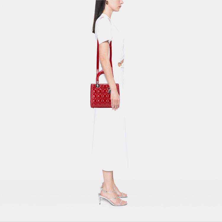 Pre Owned Dior Red Medium Patent Cannage Lady Dior
