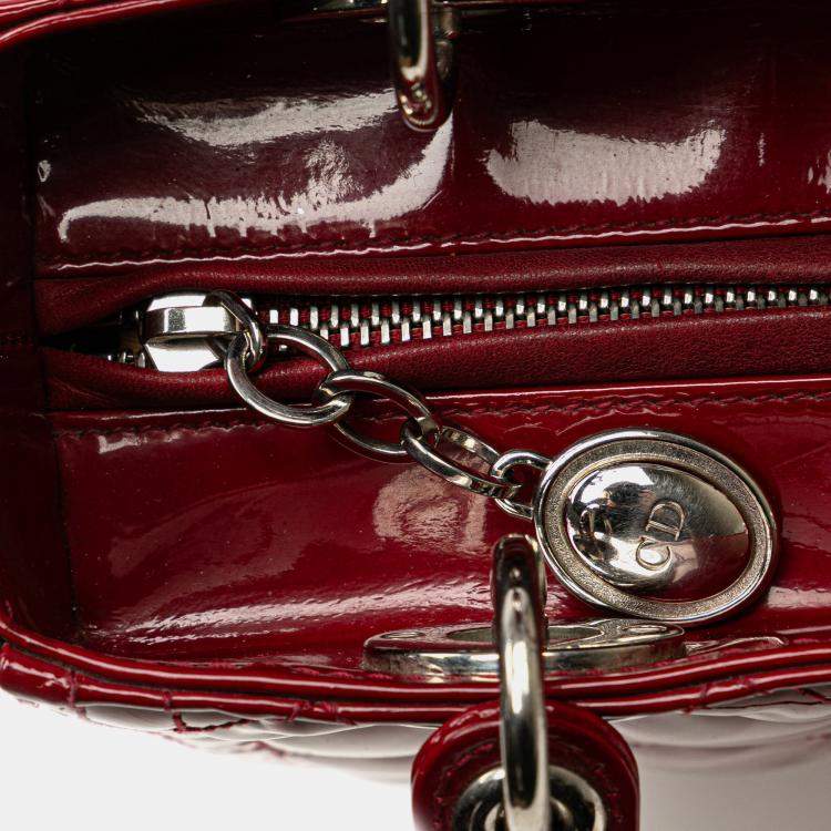 Pre Owned Dior Red Medium Patent Cannage Lady Dior