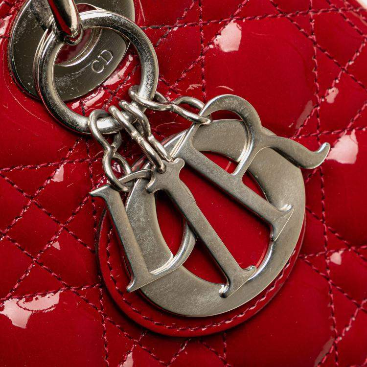 Pre Owned Dior Red Medium Patent Cannage Lady Dior