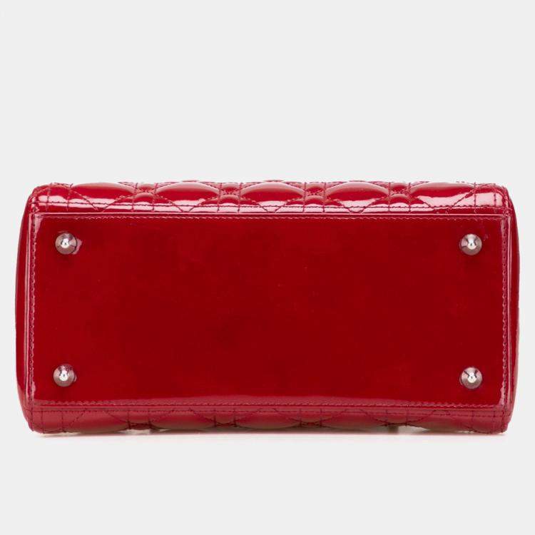 Pre Owned Dior Red Medium Patent Cannage Lady Dior