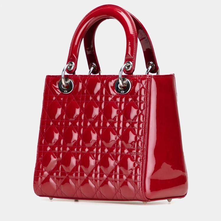 Pre Owned Dior Red Medium Patent Cannage Lady Dior
