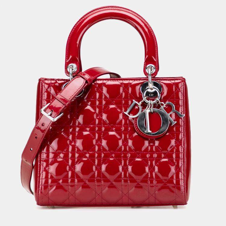Pre Owned Dior Red Medium Patent Cannage Lady Dior