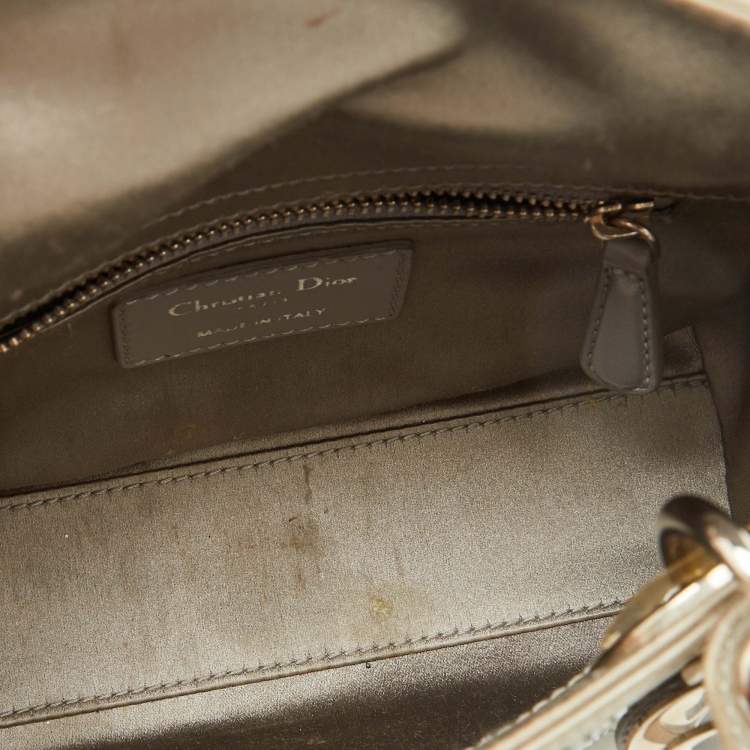 Pre Owned Dior Light Grey Satin Cannage Strass Crystal Embellished Mini Lady Dior Tote