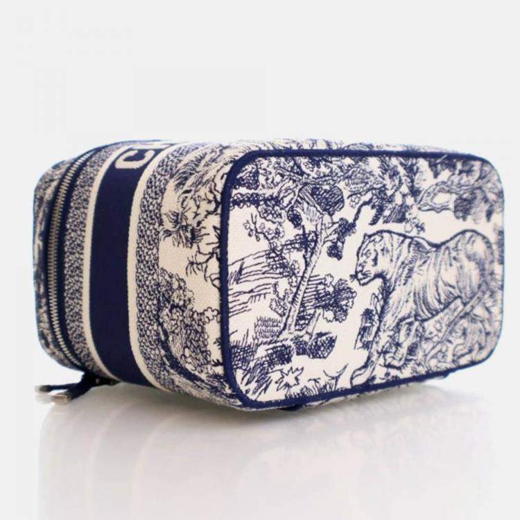 Pre Owned Dior Diortravel Vanity Case Toile de Jouy Canvas Bag