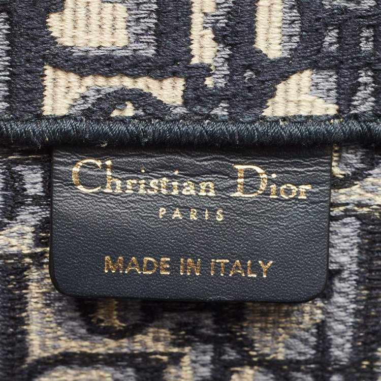 Pre Owned Dior Navy Blue Oblique Embroidered Canvas Medium Book Tote