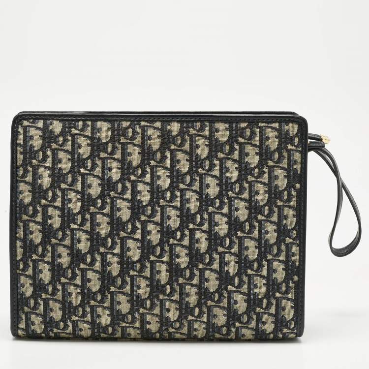 Pre Owned Dior Navy Blue Oblique Canvas 30 Montaigne Pouch