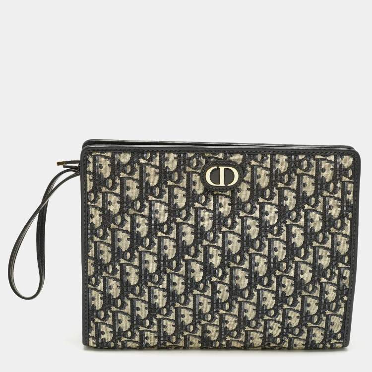 Pre Owned Dior Navy Blue Oblique Canvas 30 Montaigne Pouch