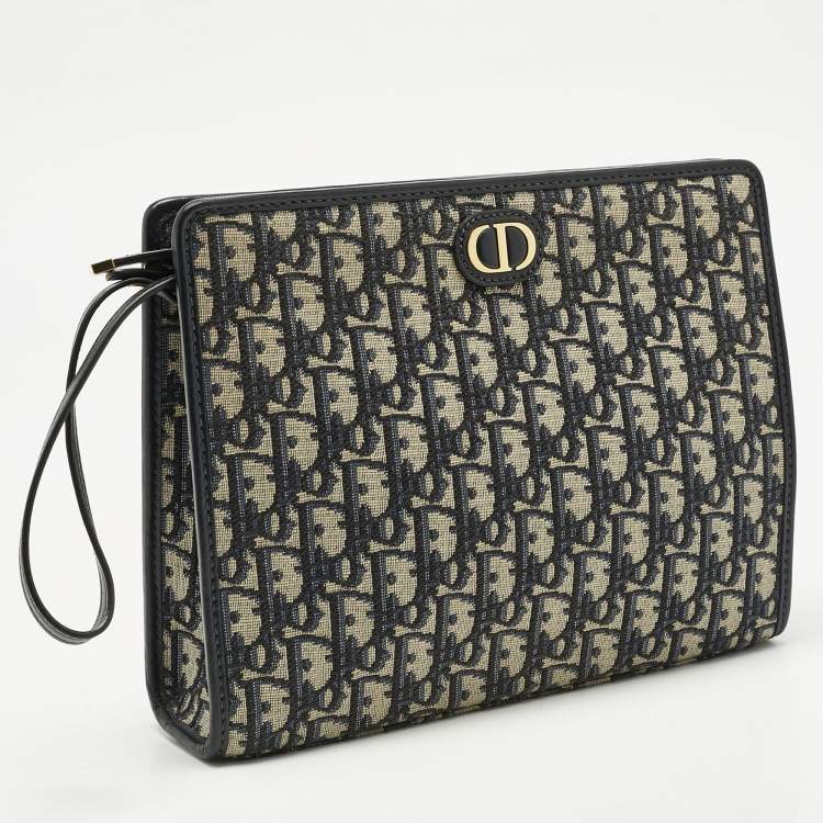 Pre Owned Dior Navy Blue Oblique Canvas 30 Montaigne Pouch
