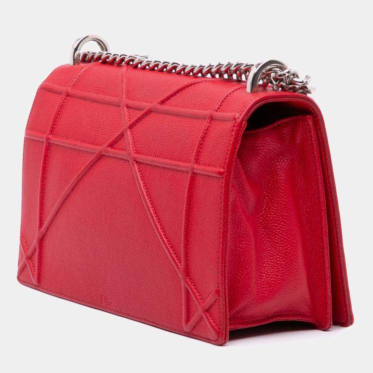 Pre Owned Dior Red Medium Grained Calfskin Diorama Flap