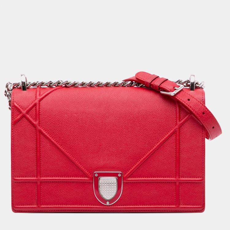 Pre Owned Dior Red Medium Grained Calfskin Diorama Flap