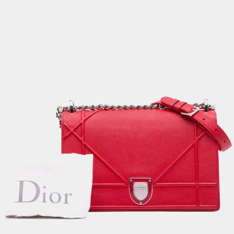 Pre Owned Dior Red Medium Grained Calfskin Diorama Flap