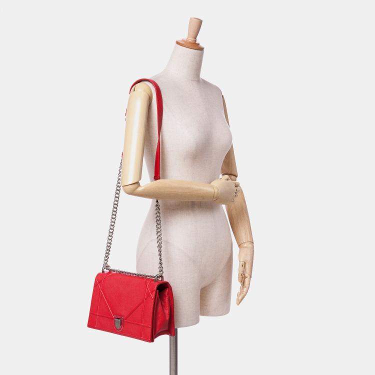 Pre Owned Dior Red Medium Grained Calfskin Diorama Flap