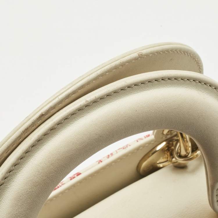 Pre Owned Dior Red/White Leather Mini Floral Embroidered Lady Dior Tote