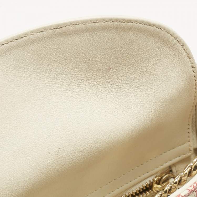 Pre Owned Dior Red/White Leather Mini Floral Embroidered Lady Dior Tote