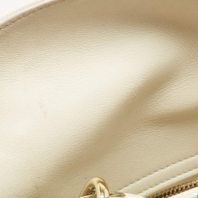 Pre Owned Dior Red/White Leather Mini Floral Embroidered Lady Dior Tote