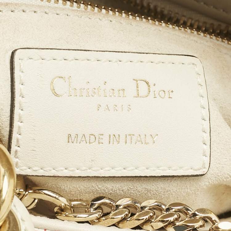 Pre Owned Dior Red/White Leather Mini Floral Embroidered Lady Dior Tote