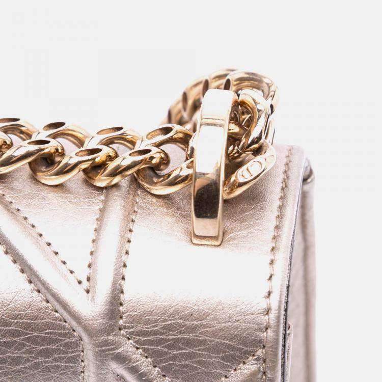 Pre Owned Dior Gold Medium Metallic Grained Calfskin Diorama Flap