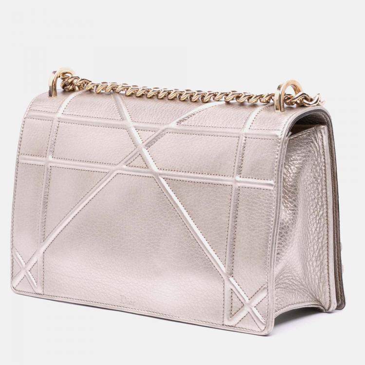 Pre Owned Dior Gold Medium Metallic Grained Calfskin Diorama Flap