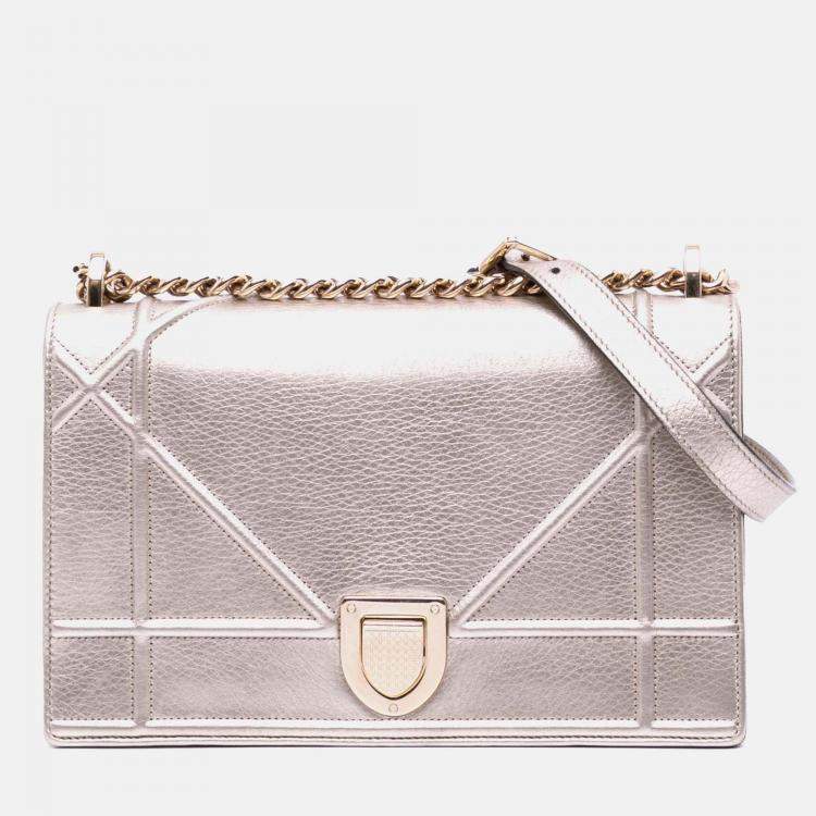 Pre Owned Dior Gold Medium Metallic Grained Calfskin Diorama Flap