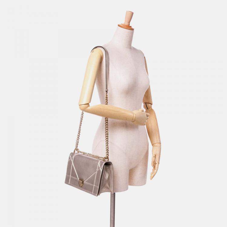 Pre Owned Dior Gold Medium Metallic Grained Calfskin Diorama Flap