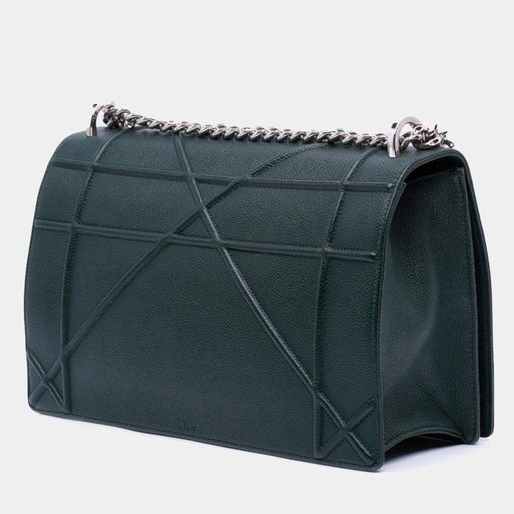 Pre Owned Dior Green Large Grained Calfskin Diorama Flap