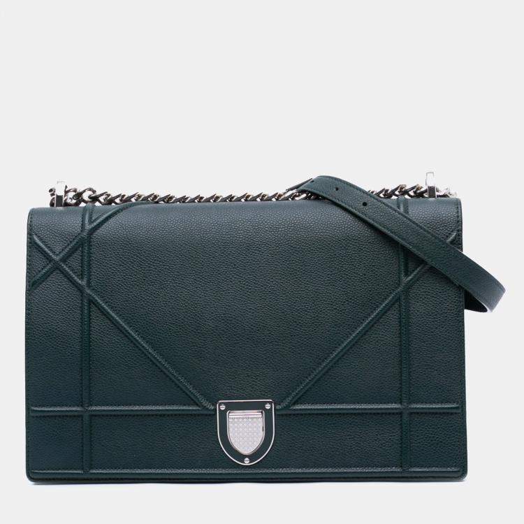Pre Owned Dior Green Large Grained Calfskin Diorama Flap