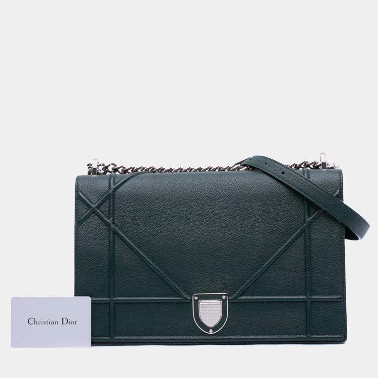 Pre Owned Dior Green Large Grained Calfskin Diorama Flap