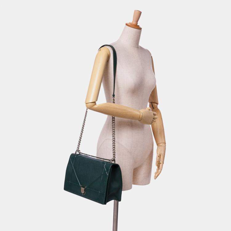 Pre Owned Dior Green Large Grained Calfskin Diorama Flap