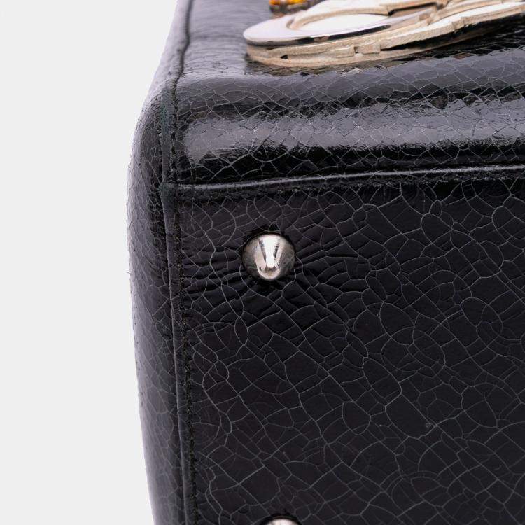 Pre Owned Dior Black Medium Ceramic Effect Deerskin Jeweled Swan Lady Dior